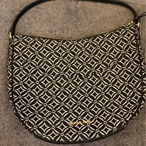 Michael Kors Navy and White Jacquard Dover Shoulder Bag with Gold Logo NWT